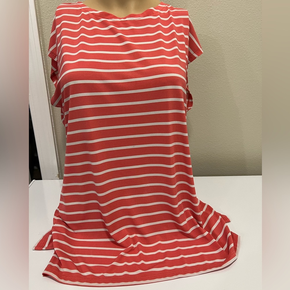 Anne Klein orange & white stripe dress top. Size S